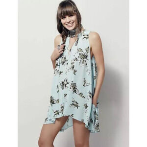 Free People Women Small Dress A-line Swing Tunic Pockets Floral Light Green Boho